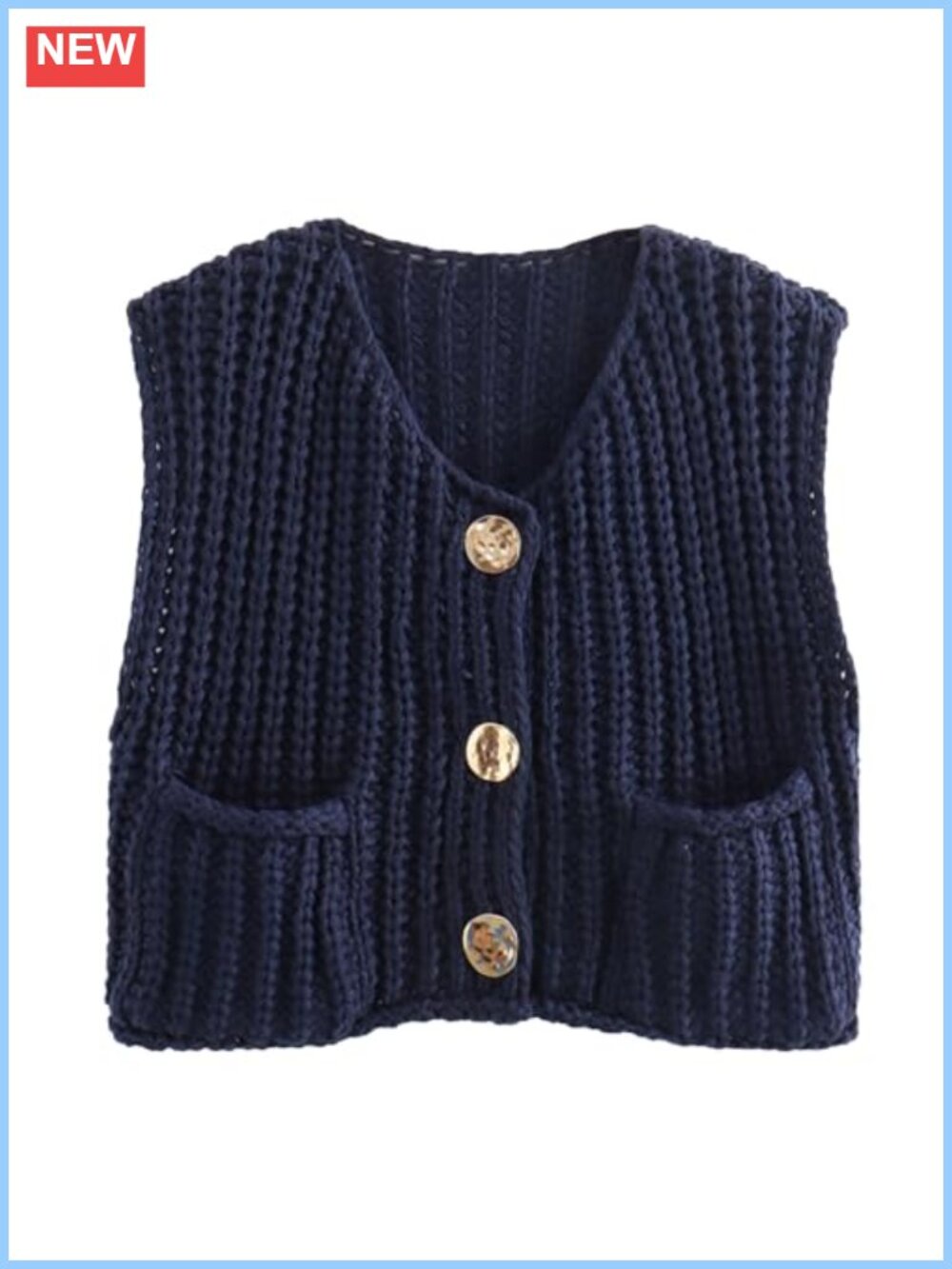 Women's Sleeveless Cropped Knit Cardigan Button Down Crochet Sweater Vest with